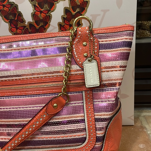 Coach Pink and Orange Striped Bag - Picture 2 of 11